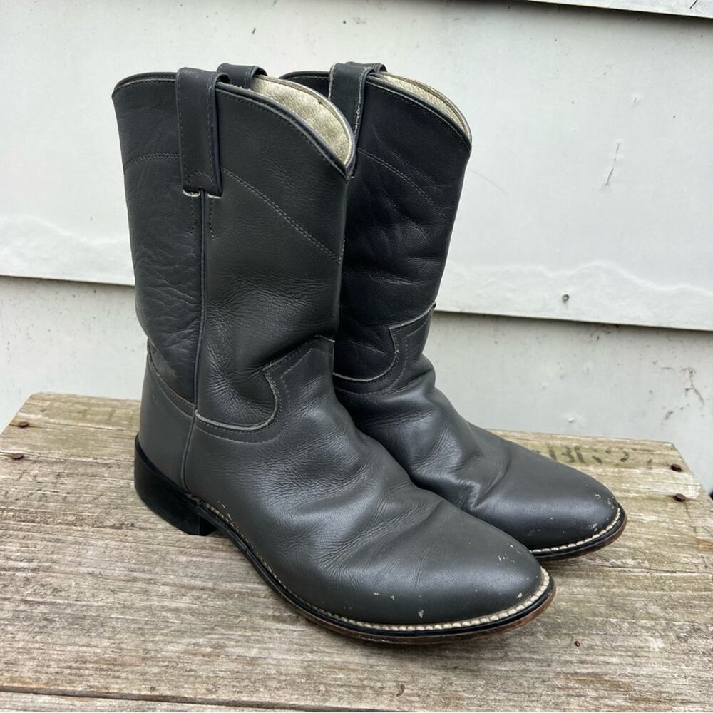 Vintage 90s Justin Gray Roper Pull On Boots Cowboy Cowgirl Western Youth 5D